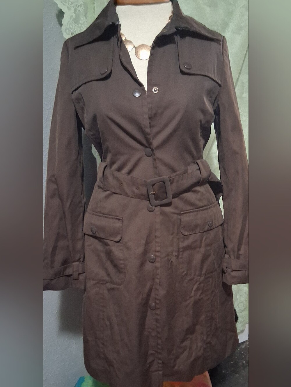 Esprit Dark Brown Belted Trench Coat- Removable Vest